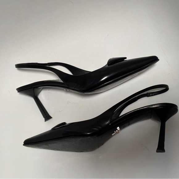 PRADA Pointy Black Pointed SlingBack With Logo Triangle Accent Size 37.5 - Picture 4 of 11